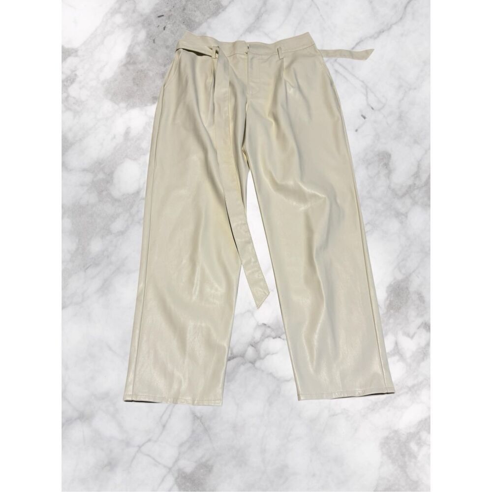 Paige Vegan Leather Cream Pants Size Small